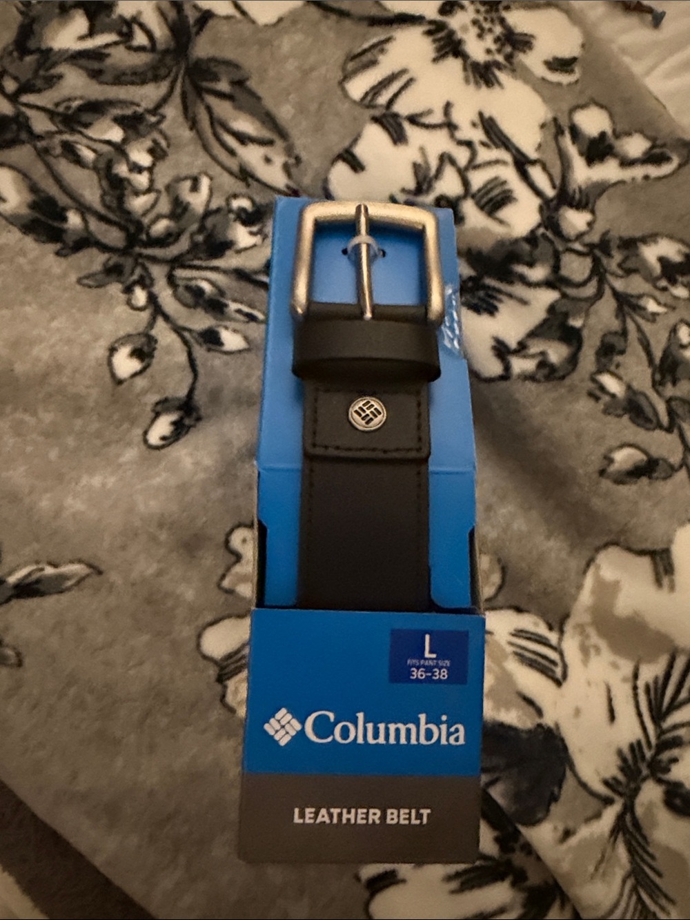 Columbia Black Leather Belt with Silver Buckle